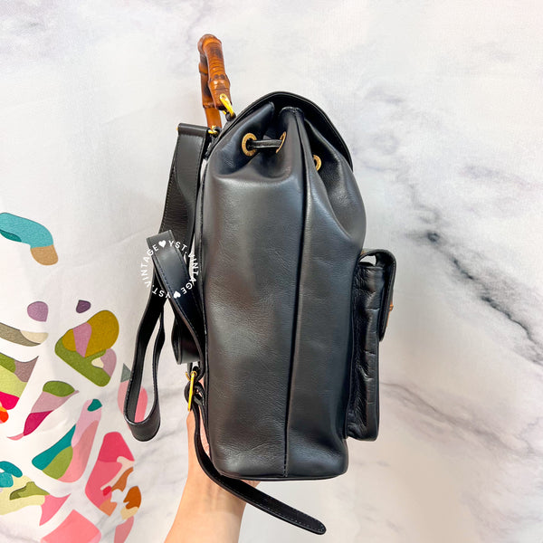 Vintage Gucci Bamboo Backpack - Black