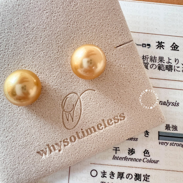 11.1mm 茶金 The South Sea Gold Pearl 18KYG Earrings