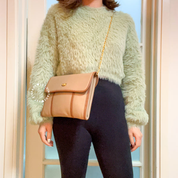 Vintage CELINE Triomphe Chain Shoulder Bag - Beige