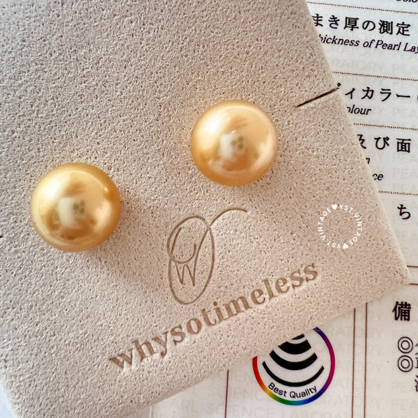 11.1mm 茶金 The South Sea Gold Pearl 18KYG Earrings