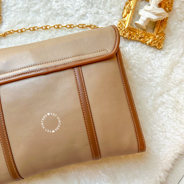 Vintage CELINE Triomphe Chain Shoulder Bag - Beige