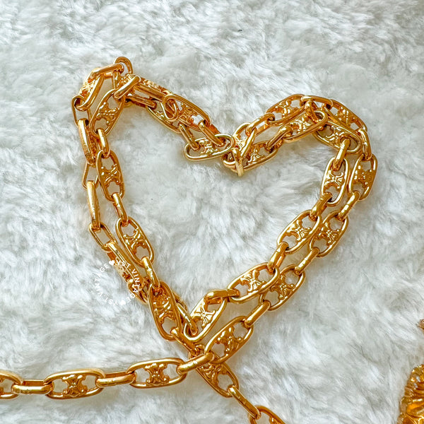 Vintage CELINE Triomphe Chain Shoulder Bag - Beige