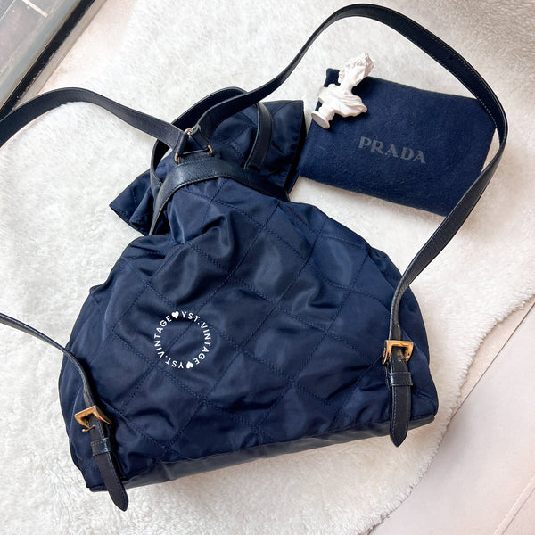 Vintage Prada Nylon Quilted Backpack - Navy