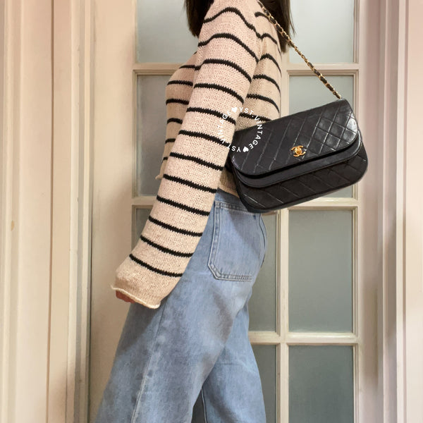Vintage Chanel Double Flap Bag - Black 005