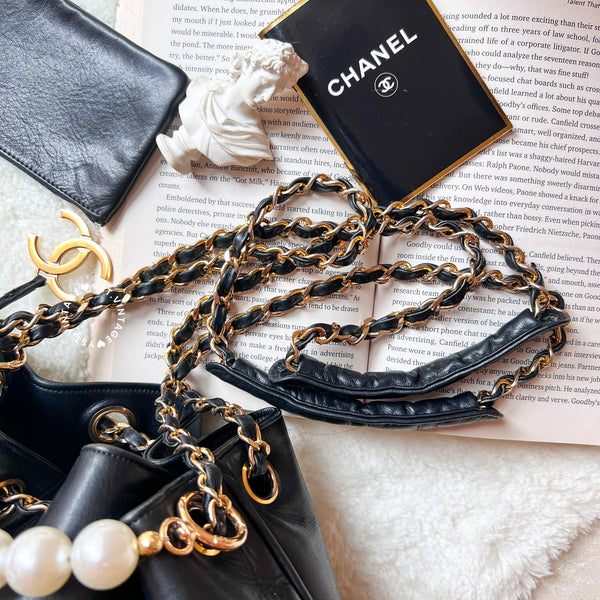 Vintage Chanel Bucket Bag with Coco Mark Chain - Black