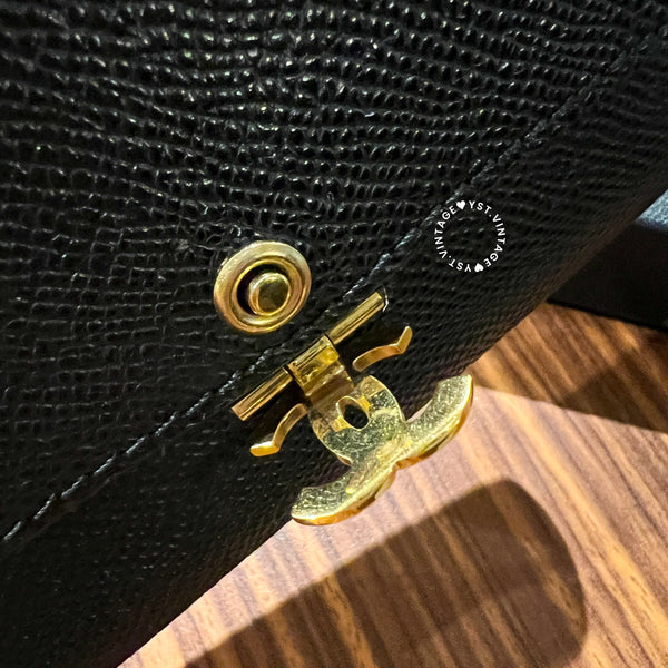 Vintage Chanel Caviar Coco Lock Short Wallet/ Card Holder - Black
