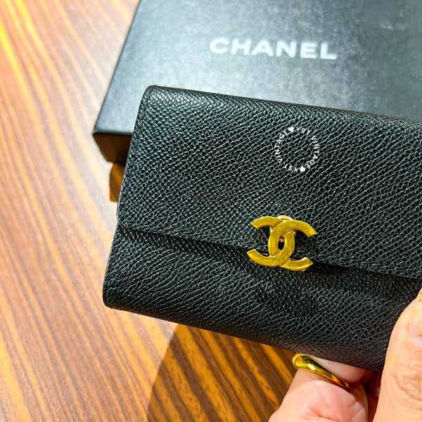 Vintage Chanel Caviar Coco Lock Short Wallet/ Card Holder - Black