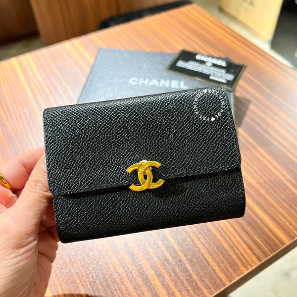 Vintage Chanel Caviar Coco Lock Short Wallet/ Card Holder - Black