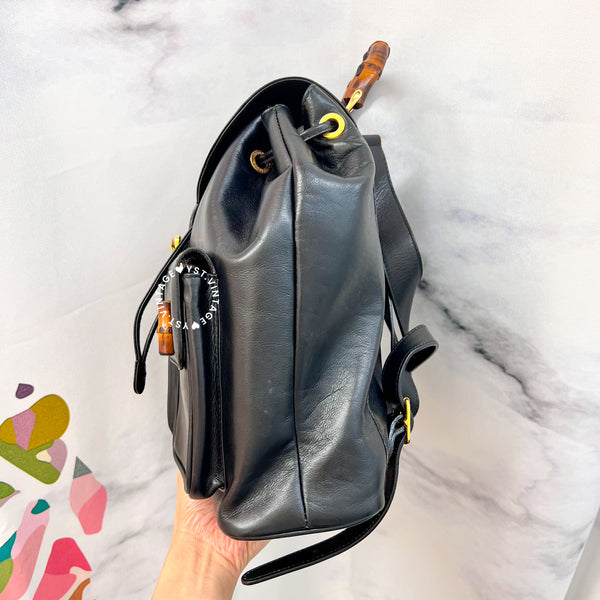 Vintage Gucci Bamboo Backpack - Black