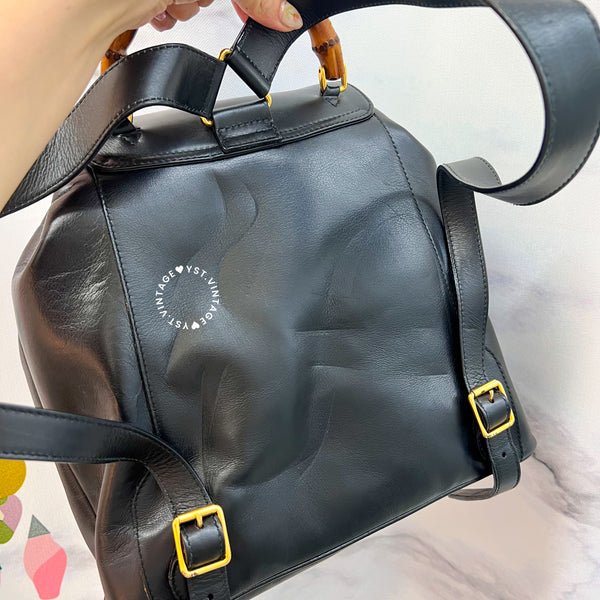 Vintage Gucci Bamboo Backpack - Black