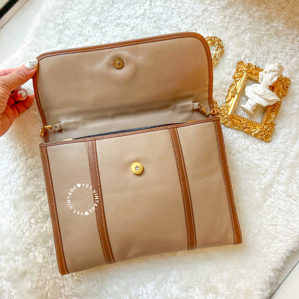 Vintage CELINE Triomphe Chain Shoulder Bag - Beige