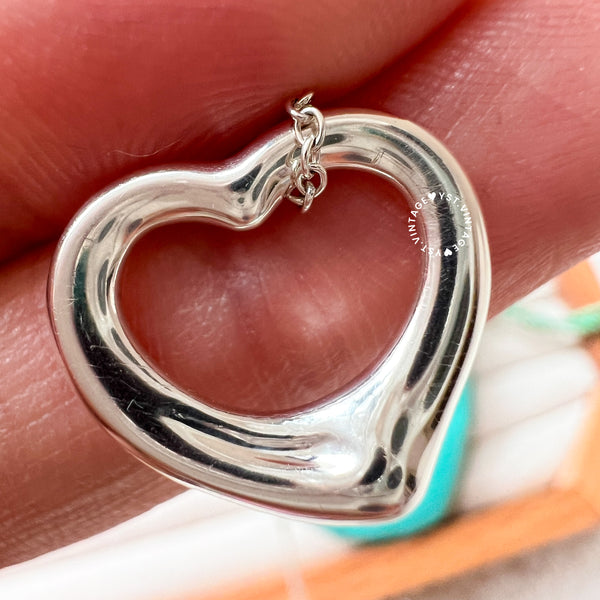 Vintage Tiffany & Co. Elsa Peretti Sterling Silver Open Heart Necklace - Size S