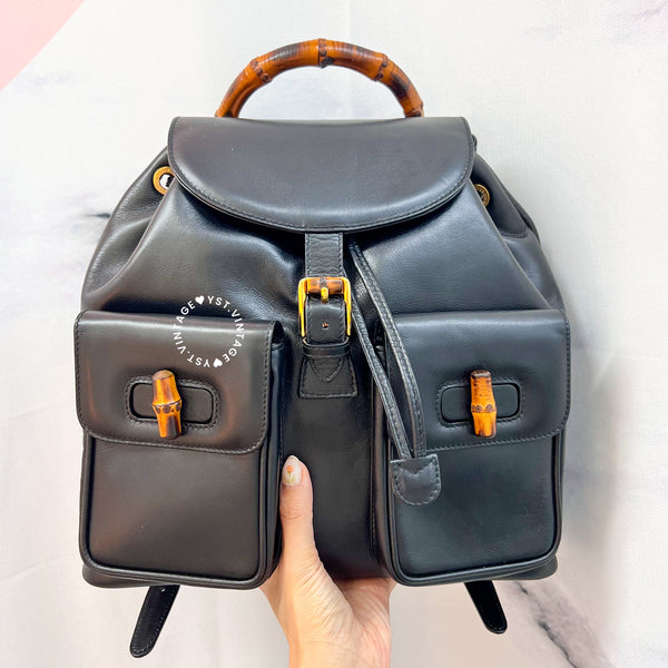 Vintage Gucci Bamboo Backpack - Black