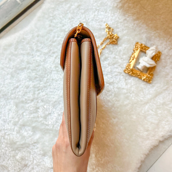 Vintage CELINE Triomphe Chain Shoulder Bag - Beige