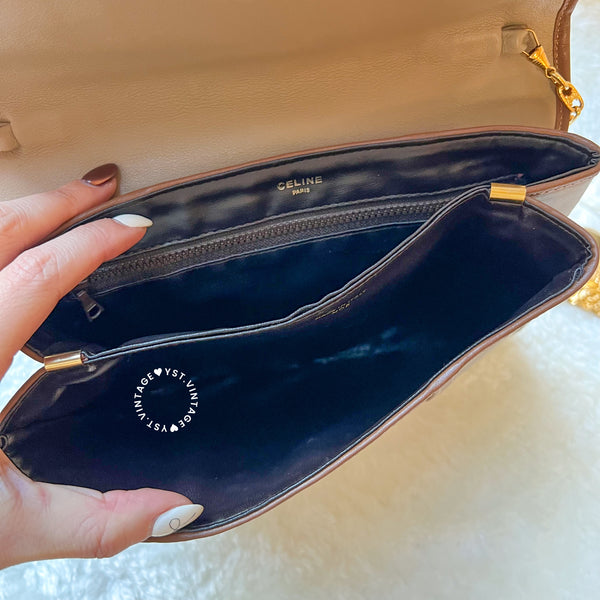 Vintage CELINE Triomphe Chain Shoulder Bag - Beige