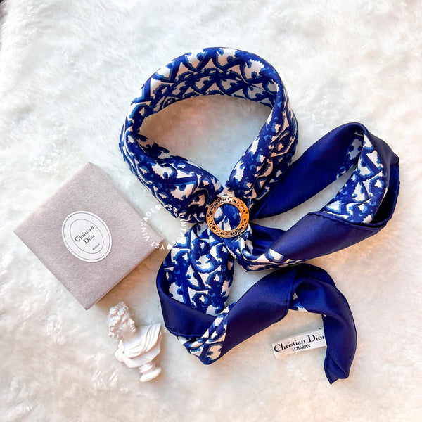 Vintage Dior Gold-Finish Metal Hollow CD Scarf Ring with Original Box