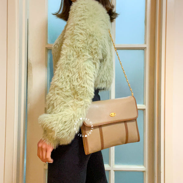 Vintage CELINE Triomphe Chain Shoulder Bag - Beige