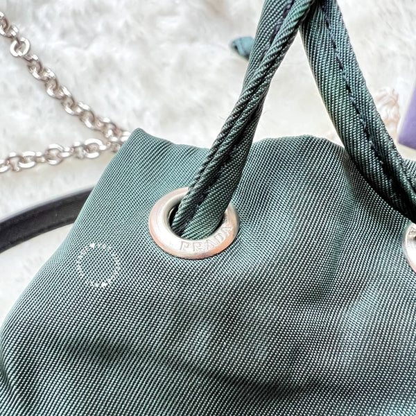 Vintage Prada Nylon Bucket Bag - Green