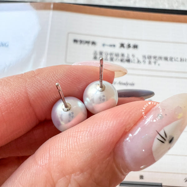 8.4mm 真多麻 Japanese Akoya 18KPT Earrings