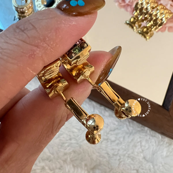 Vintage Givenchy Stained Glass Ear Clips