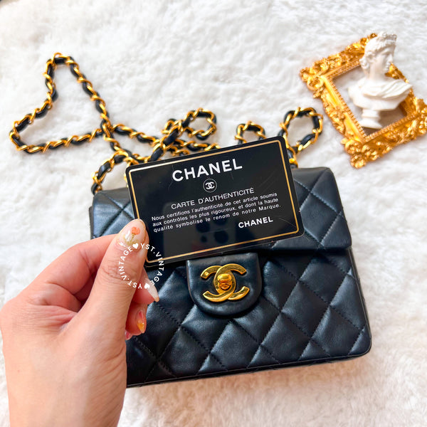 Vintage Chanel Mini Square Flap Bag - Black x Gold 004