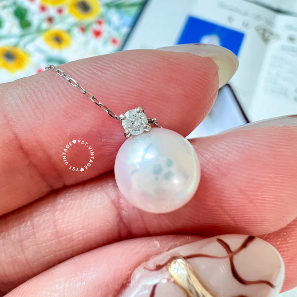 Japanese 18KPT Akoya Pearl + Diamond (0.05ct) Necklace with PSL cert