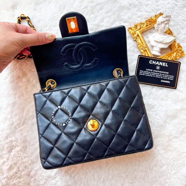 Vintage Chanel Mini Square Flap Bag - Black x Gold 004