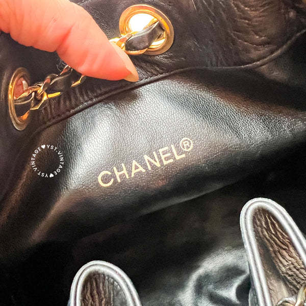 Vintage Chanel Bucket Bag with Coco Mark Chain - Black