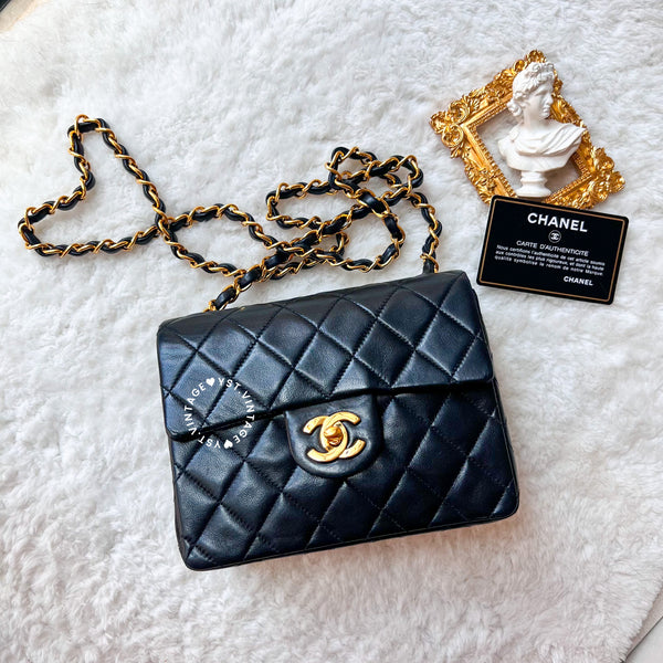 Vintage Chanel Mini Square Flap Bag - Black x Gold 004