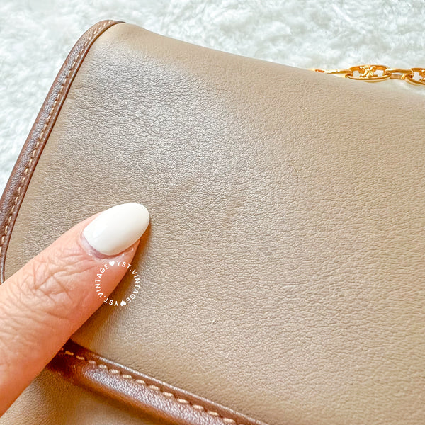 Vintage CELINE Triomphe Chain Shoulder Bag - Beige