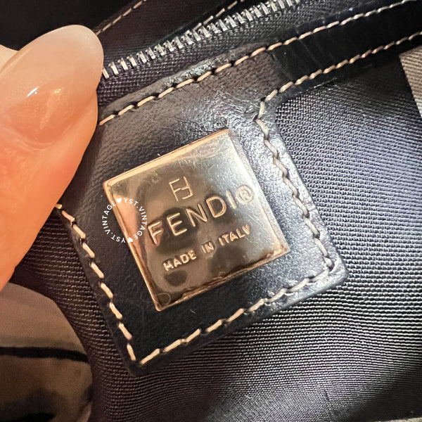 Vintage Fendi Enamel Buckle Jersey Baguette - Navy