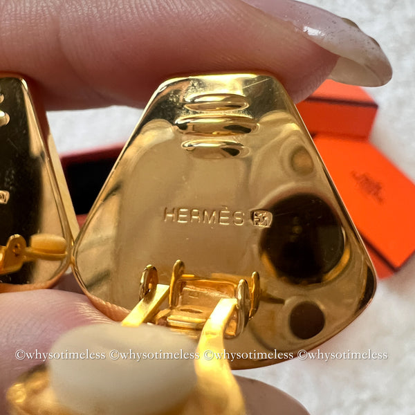 Vintage HERMÈS Émail Shippo Chinese Vase Pattern Ear Clips - Navy