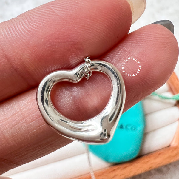Vintage Tiffany & Co. Elsa Peretti Sterling Silver Open Heart Necklace - Size S
