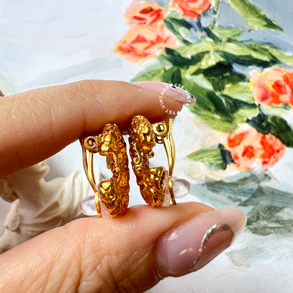 Vintage Chanel 24KGP 93A Coco Mark Lava Ear Clips - Small