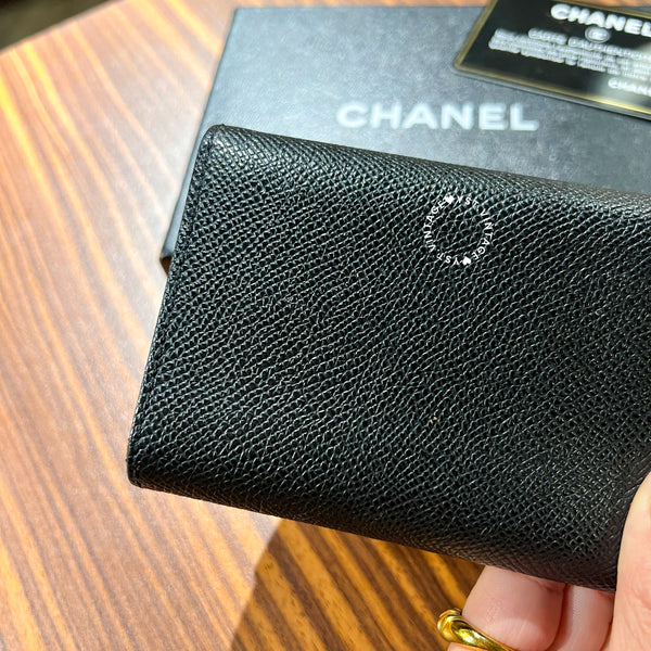 Vintage Chanel Caviar Coco Lock Short Wallet/ Card Holder - Black