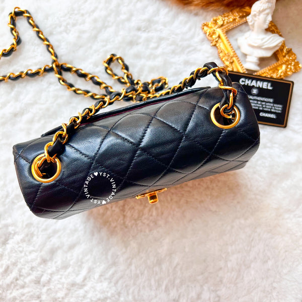 Vintage Chanel Mini Square Flap Bag - Black x Gold 004