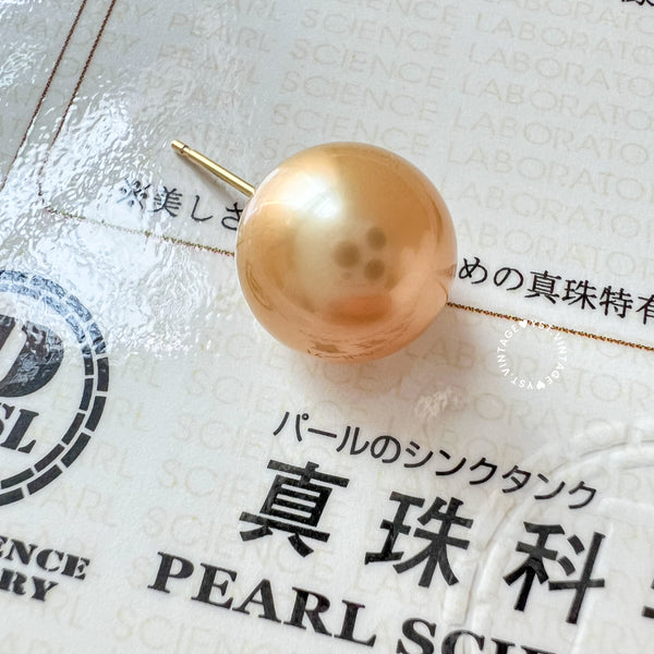 11.1mm 茶金 The South Sea Gold Pearl 18KYG Earrings