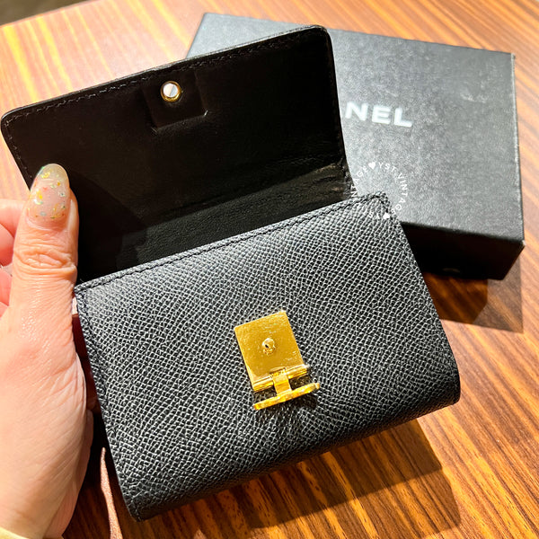 Vintage Chanel Caviar Coco Lock Short Wallet/ Card Holder - Black