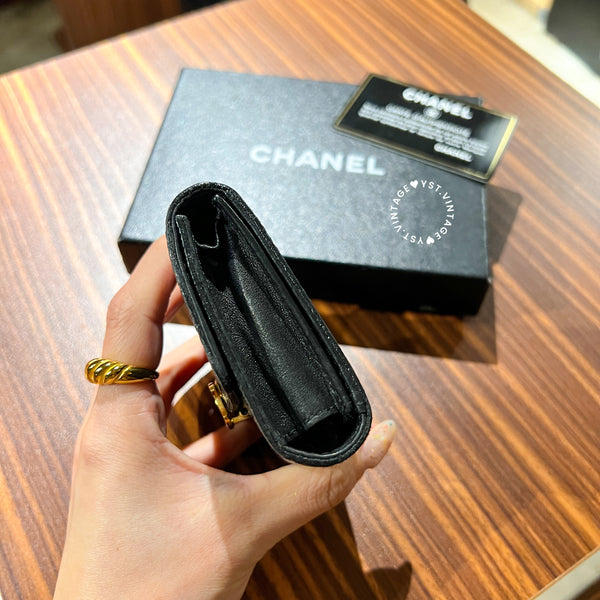 Vintage Chanel Caviar Coco Lock Short Wallet/ Card Holder - Black