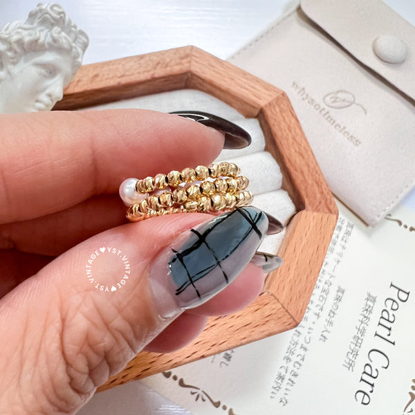 【Pre-order】Japanese Akoya 彩凜 & 18KYG 72Cuts Golden Ball Ring - Charlotte