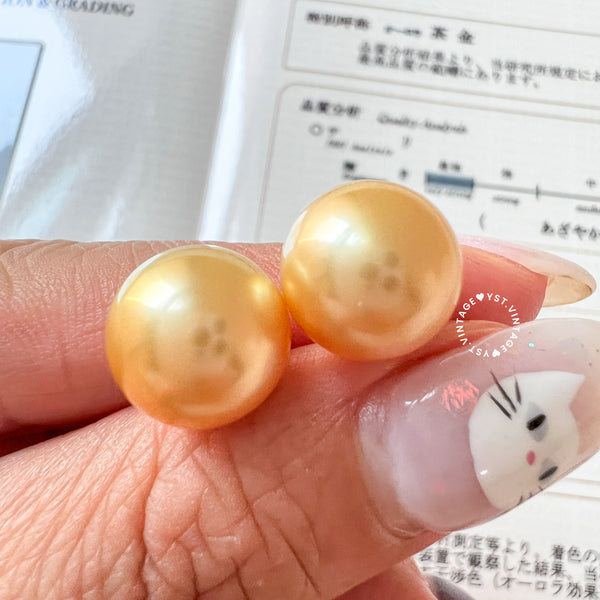 11.1mm 茶金 The South Sea Gold Pearl 18KYG Earrings
