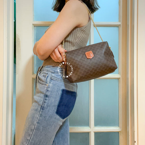 Vintage CELINE 1990s Macadam Makeup Bag - Brown 017