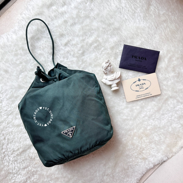 Vintage Prada Nylon Bucket Bag - Green