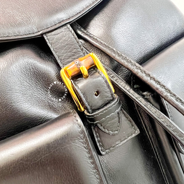 Vintage Gucci Bamboo Backpack - Black