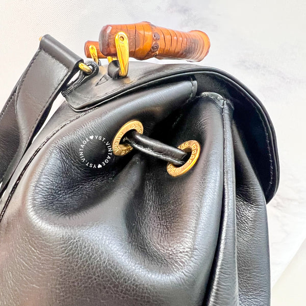 Vintage Gucci Bamboo Backpack - Black