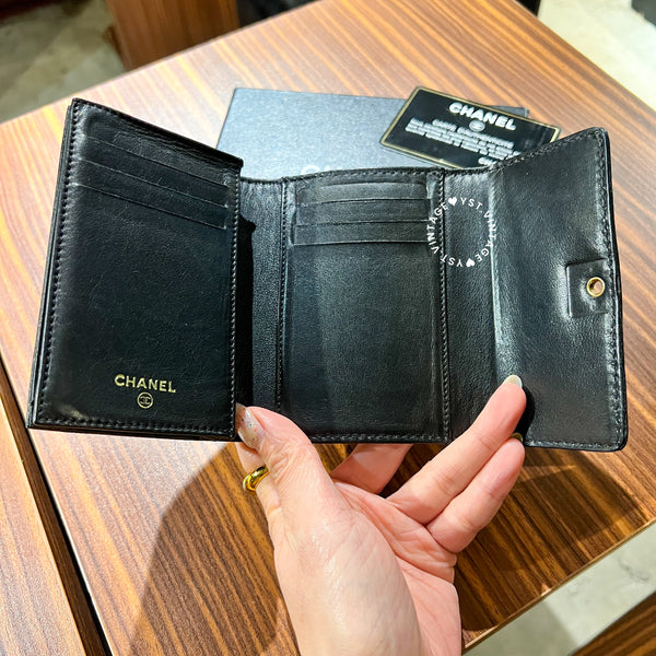 Vintage Chanel Caviar Coco Lock Short Wallet/ Card Holder - Black