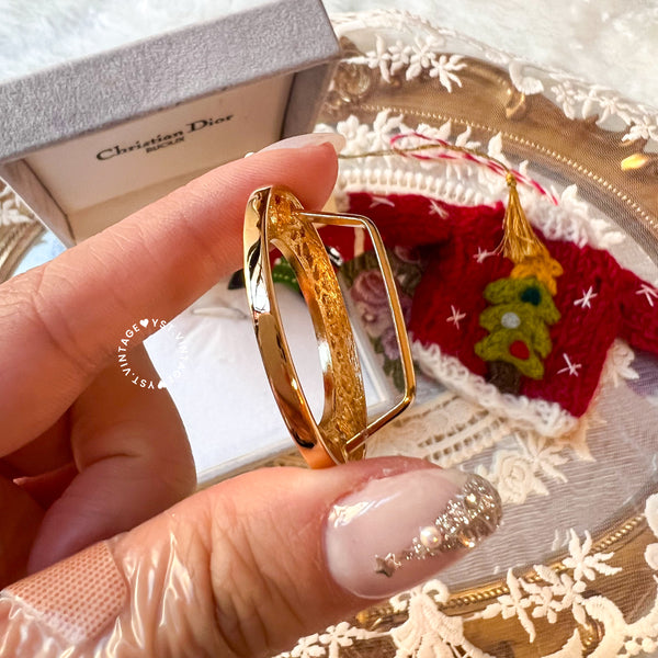 Vintage Dior Gold-Finish Metal Hollow CD Scarf Ring with Original Box