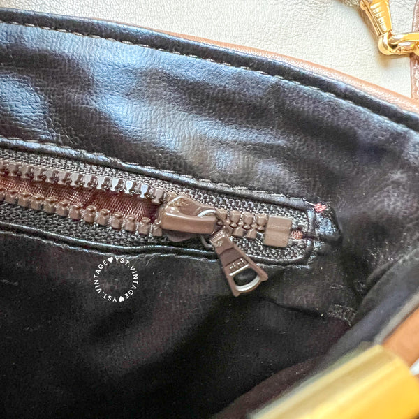 Vintage CELINE Triomphe Chain Shoulder Bag - Beige