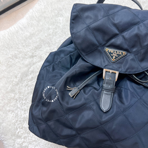 Vintage Prada Nylon Quilted Backpack - Navy