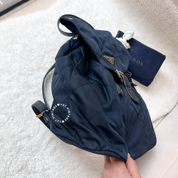 Vintage Prada Nylon Quilted Backpack - Navy